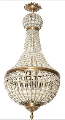 Vintage French Empire Style Crystal Gold Brass Basket Ballroom Chandelier • $999