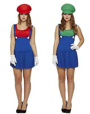 Women Adult Super Bros 80s Video Game Fancy Dress Halloween Workman Costume Hen • £7.95