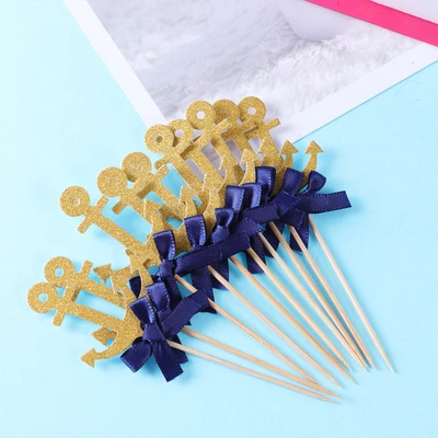 £4.63 • Buy 10 Pcs Bride Shower Cupcake Pikcs Anchor Bamboo Wedding Cupcake Decor