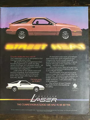 Vintage 1986 Chrysler Laser Full Page Original Ad - 721 • $6.99