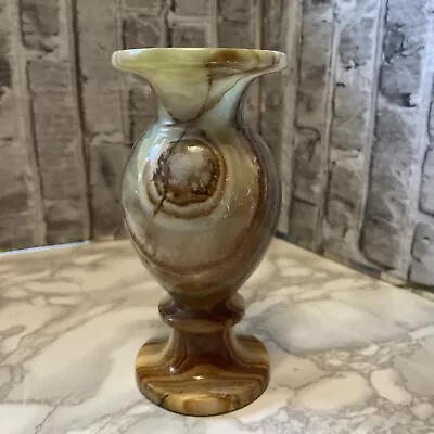 Beautiful Vintage Marble Green Rust Onyx Middle Eastern Bud Vase 6.5  Heavy • £14.99