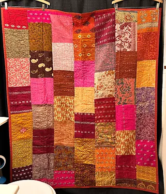 World Market Tablecloth 50  X 60  Rust Multicolor W Metallic Boho Quilted India • $31.49