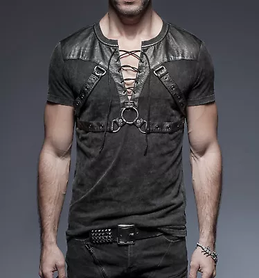 Punk Rave Men's Gothic Goth Rock Metal T-Shirt Top Steampunk Casual Clothing T42 • $49