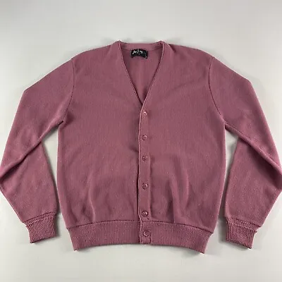 Vintage JANTZEN Cardigan Sweater Men’s Large Pink Knit Grandpa KURT Cobain USA • $47.99