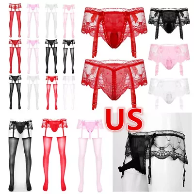 US Men's Sissy Lace Frilly T-back Thongs Underwear Gay Jockstrap Skirted Panties • $7.27