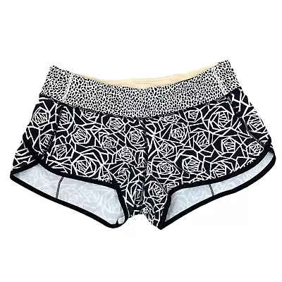 Lululemon Run Speed Shorts Size 8 Posey Black White Mosaic  Lined Stretch Black • $25.36