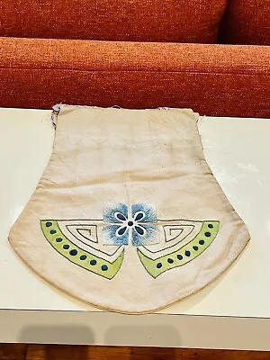 Antique Stickley/Arts & Crafts Era Stenciled Embroidered Linen Purse Bag C1910 • $43