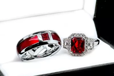 Matching Rings Sets Red Agate Women Wedding Bands Mens Ring Red CZ Stone • $374.85