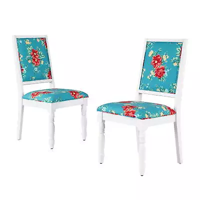 Callie Vintage Floral Dining Chairs Made With Solid Wood Frame Set Of 2 White  • $142.20