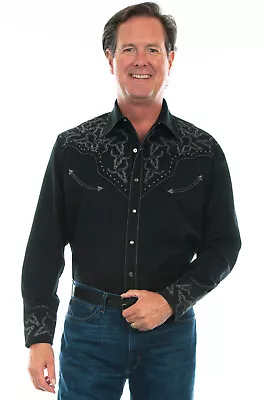 Scully Mens Black Polyester Longhorn Heads L/S Shirt • $97.99