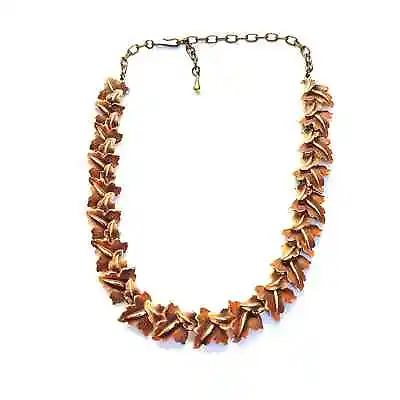 Vintage Signed Karu Arke Enameled Gold Tone Fall Autumn Leaf Choker Necklace • $19.99