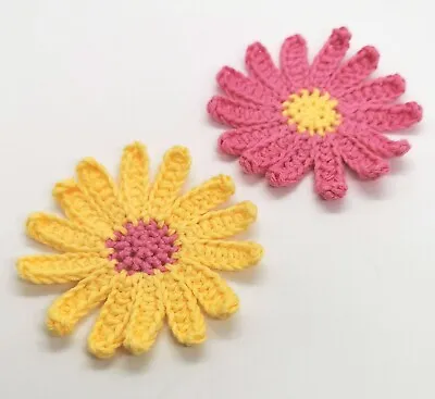 Handmade Pink Yellow Flowers Crochet Applique Scrapbooking Crochet 2 Flowers • £7