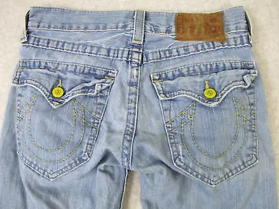 True Religion Jeans Men 30x32 Joey Twisted Stitch Flare Boot Yellow Buttons VTG • $89.99