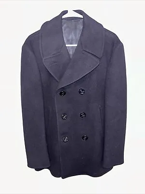 US Navy Blue Wool Pea Coat Mens Size 38R Heavy Winter Jacket Uniform • $50