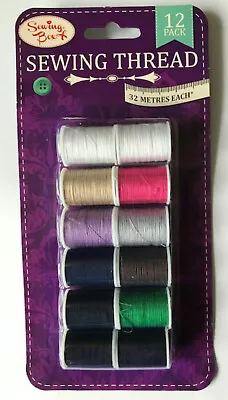 Pack Of 12 Polyester Sewing Threads - 32m Asst Repair Thread (cotton Reels)  • £3.35