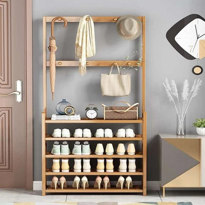 $48.95 • Buy 5 Tier Shoe Rack Storage Hallway Wooden Hat Coat Stand Clothes Hanger Hook Shelf