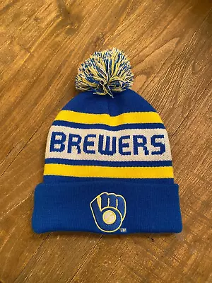 Milwaukee Brewers Baseball MLB Pom Pom Beanie Cap Hat Cuffed Youth OS • $14.97