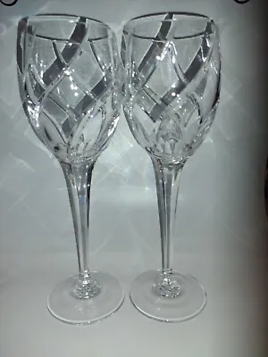 Mikasa Olympus Crystal Wine Glasses Collection With Swirl Cuts Set Of 2 MINT EUC • $69.99