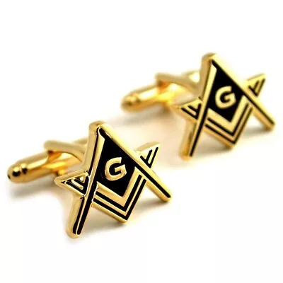 Enamel Men Cufflinks Freemason Masonic New With Gift Box 14K Yellow Gold Finish • $111.99