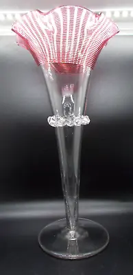Pairpoint 12 In Ruffled Top Ruby/clear Art Glass Vase W/rigaree • $59.95