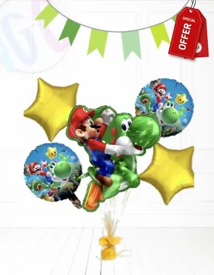 Mario Set Of 5 Balloons Birthday Party SuperMario Kids Yoshi Luigi Mario Party • £4.75