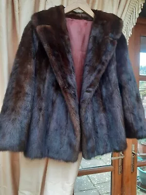 Real Mink Fur Jacket Coat Ladies Short Vintage Small Long Sleeve Size 10 To 12 • £170