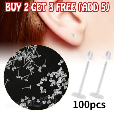 100× Clearplastic/acrylic Transparent/clear Earrings Work/school Invisible Stud • £3.09