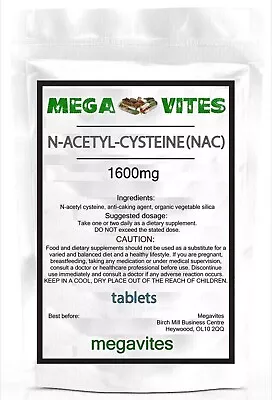 N-ACETYL CYSTEINE (NAC) TABLETS 1600mg X 30 - ANTI-INFLAMMATORY - MEGAVITES • £5.99