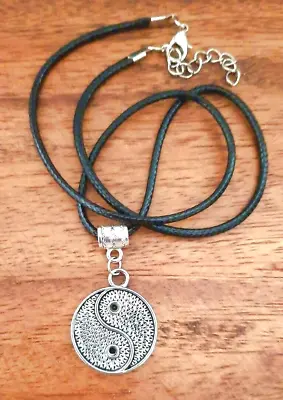 Tibetan Silver Ying Yang  Charm Cord Necklace Wiccan Pagan Boho Hippy • £3