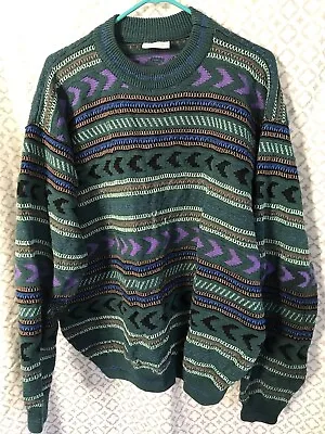 Vtg COOGI Knitted Sweater 3D Knit XL Made In Australia Mercerized Cotton Teal • $189