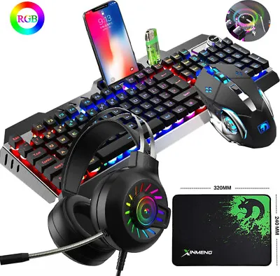 $61.27 • Buy 4 In1 Gaming Set Keyboard Mouse Headset & Mouse Pad Combo RGB Backlit For PC PS4