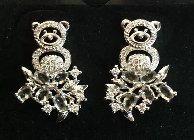  Panda Bear Earrings Monkey Leaves Jungle Topaz CZ Rhodium Plated 1  #1889 • $11.98