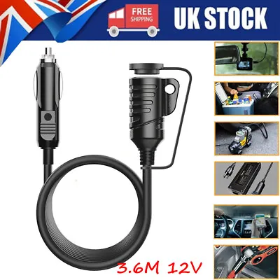 3.6M 12V Car Cigarette Cigar Lighter Adapter Extension Cable Cord Socket Plug • £15.74