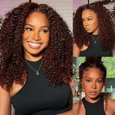 UNice Mongolian Reddish Brown Curly 13x4 Lace Frontal Human Hair Wig Pre Plucked • $127.93