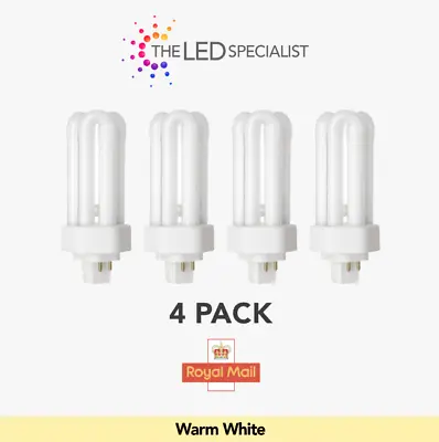 £11.99 • Buy 4x 18W (=100W) Low Energy GX24Q-2 4 Pin 2700K Warm White CFL 827 Light Bulb Lamp