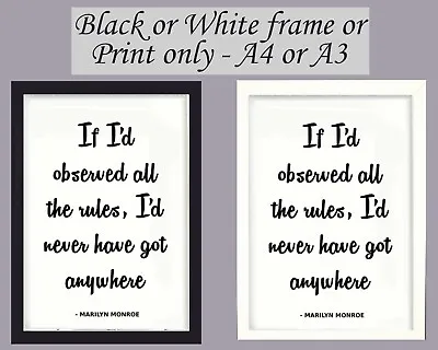 £4.95 • Buy Print Marilyn Monroe Quote Rules Wall Art Framed Picture Poster Film Icon A3 A4