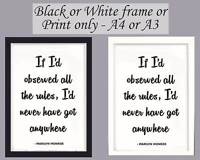 Print Marilyn Monroe Quote Rules Wall Art Framed Picture Poster Film Icon A3 A4 • £9.95