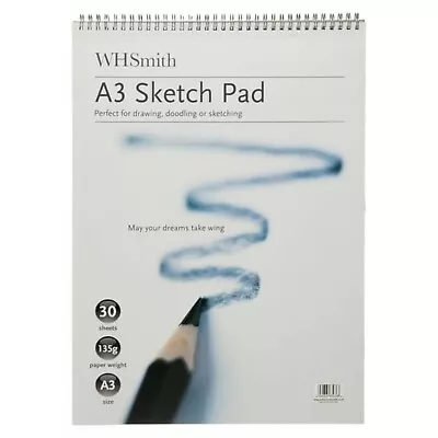 £8.09 • Buy WHSmith A3 Sketch Pad 30 Sheets 135 Gsm Wiro Bound White Pages