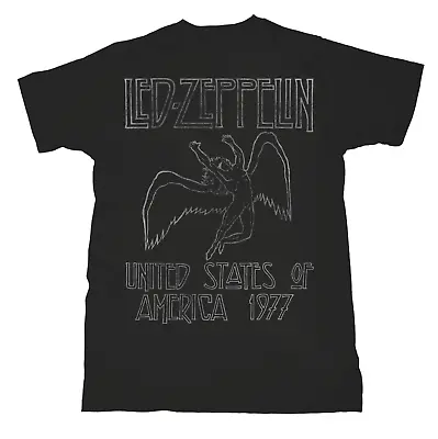 Led Zeppelin T Shirt USA Tour 77 Official Mens Black Classic Rock Merch US 1977 • £15.90