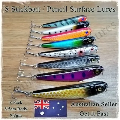$14.95 • Buy 8 Fishing Lures Stick Bait Popper Topwater Hard Body Pencil Surface Fishing Lure