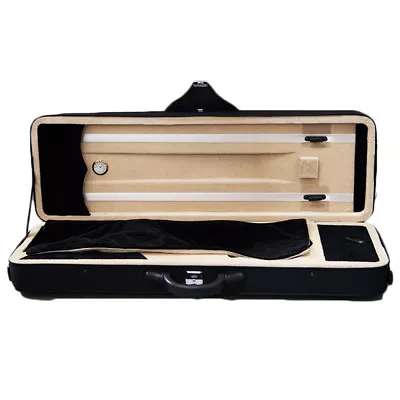 4/4 Full Size Professional Oblong Violin Hard Case W Hygrometer Black/Beige • $65.99