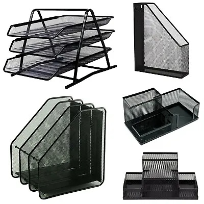 Black Mesh Office Desk Tidy Organiser Letter File Stationery Card Pen Holder UK • £11.50