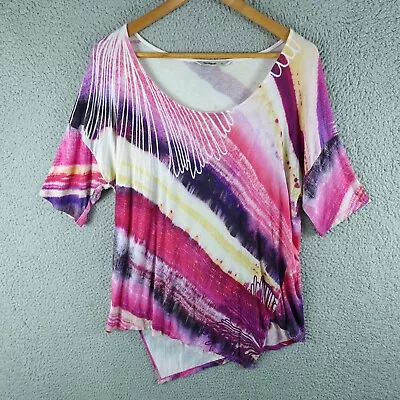 Desigual Womens Top XL Extra Large Pink Stretch Pattern Asymmetrical Bottom • $19.90