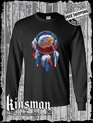 American Flag Eagle Indian Dreamcatcher Long Sleeve T-Shirt Native American • $19.95