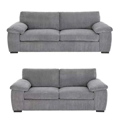 Amalfi Jumbo Cord Grey 3+2 Seater Fabric Sofa In Grey With Cushions • £399