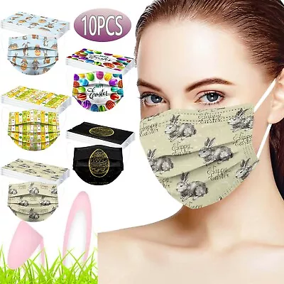 10PCS Adult Easter Day Disposable Face Mask 3 Ply Earloop Anti-PM2.5 Masks AU 🐟 • $13.14