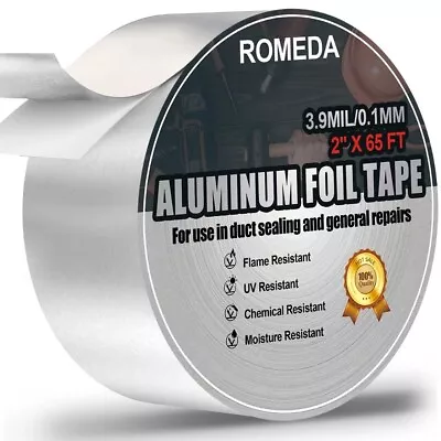 2 In X 65 Feet  Aluminum Foil Tape Silver For Ductwork Dryer Vent FREE SHIPPING • $10.29