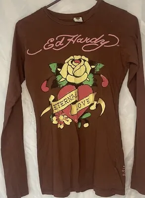 Ed Hardy Brown Shirt Small Eternal Love Top Long Sleeve  • $18