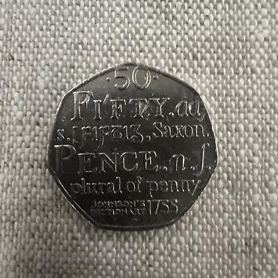 Johnson's  Dictionary 1755 Saxon Plural Of Penny 2005 RARE 50P Fifty Pence Coin. • £9000