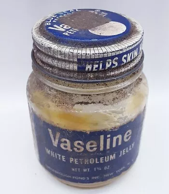 Vintage Vaseline White Petroleum Jelly Glass Jar With Lid Blue Seal New York NY • $17.25